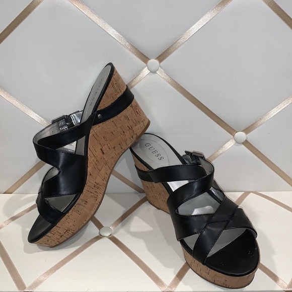 Guess  summer black and cork  Wedges Size 11 M - Picture 1 of 6